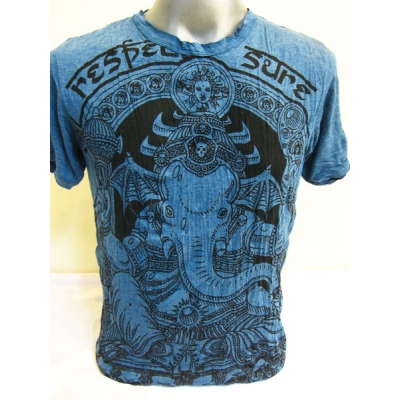 T-shirt etnica uomo Ganesh con ali - Blu